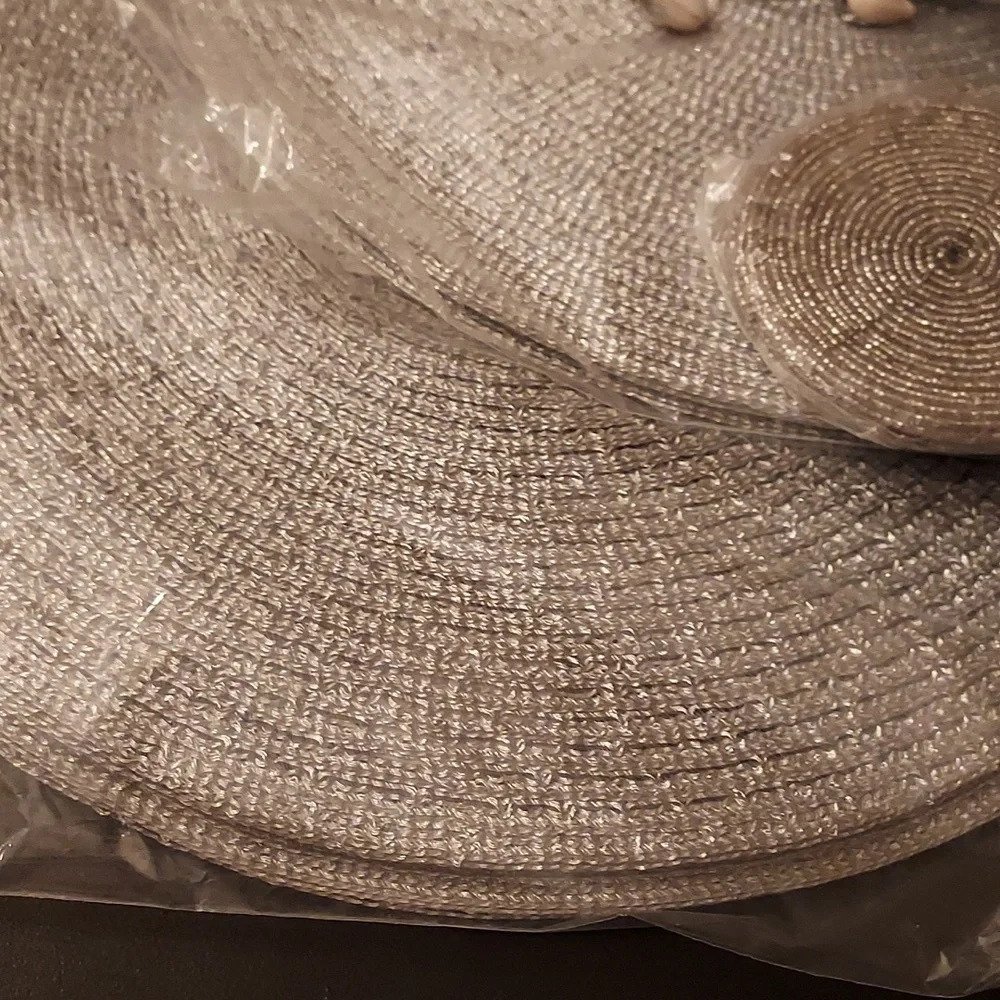 Silver Metallic Round Placemats Set of 8 Woven Shimmer with 8 Coasters